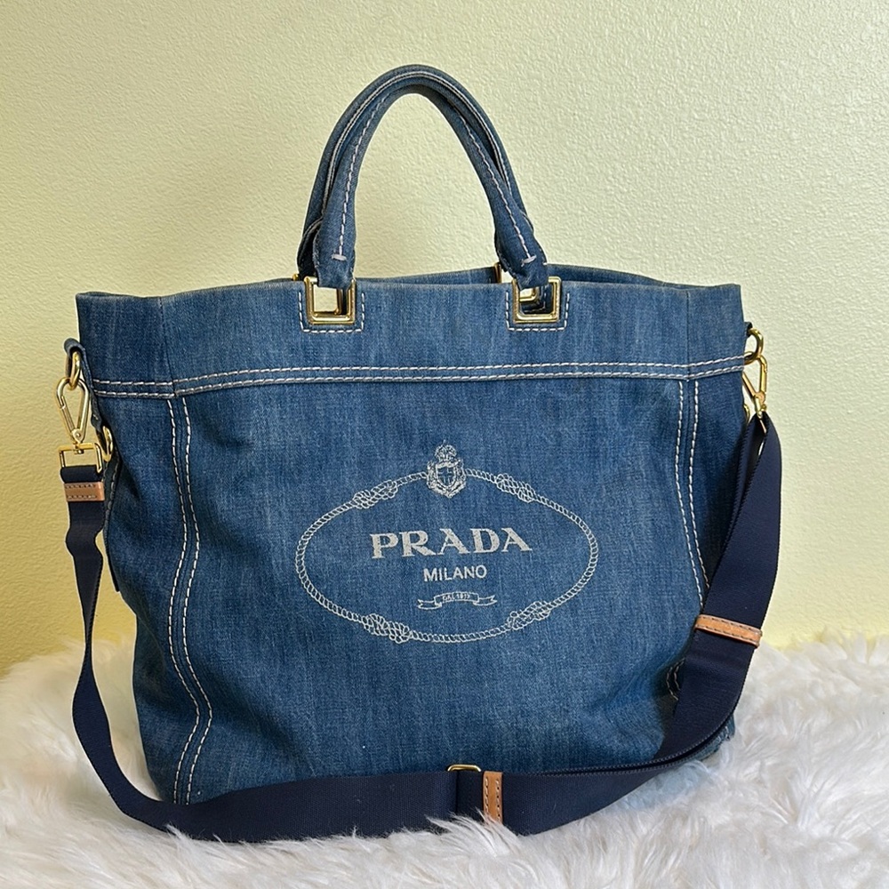 💯Authentic Prada Blue Denim Tote Bag🍀